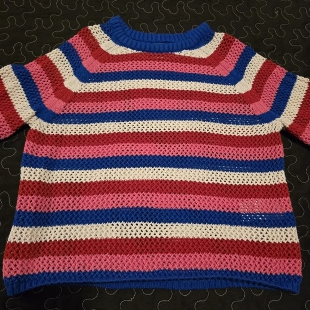 Old Navy Girl's Striped‎ Crochet Knit Sweater Americana NWOT Size 10/12 Large